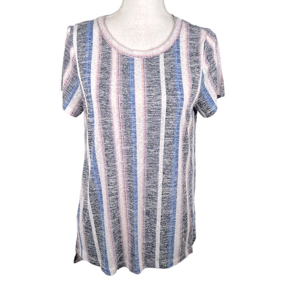 Bobeau Blue White & Pink Striped Short Sleeve Top Size Medium - Picture 1 of 6